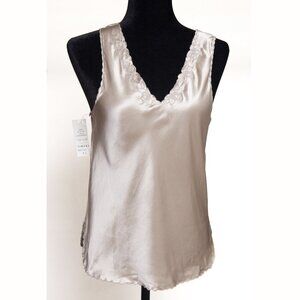 NWT VINTAGE Treesha Hand Embroidred Silk Camisole Beige SMALL